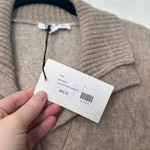 NWT THML Tan Star V-Neck Business Casual Collared Cozy Sweater Size Small - Picture 3 of 8